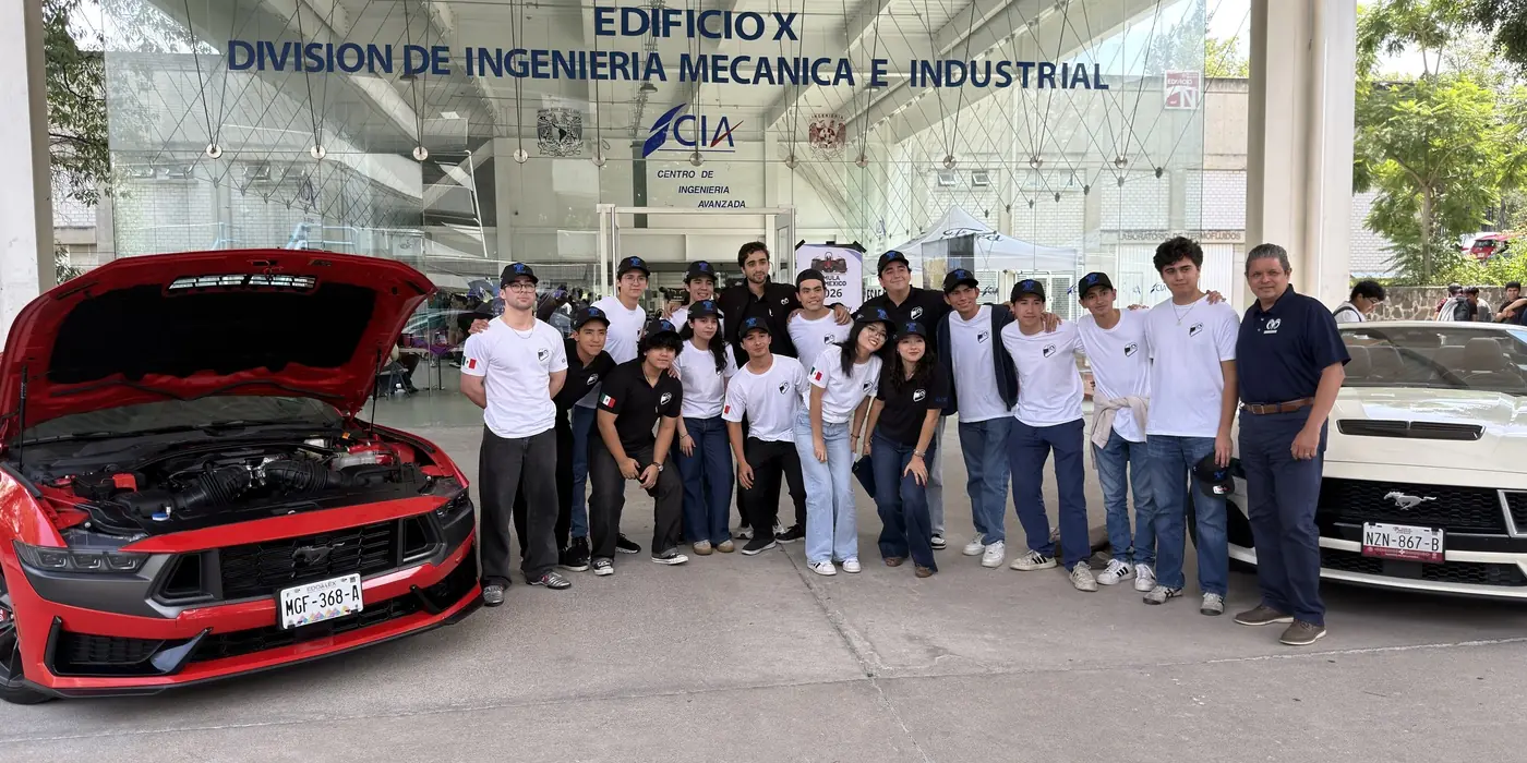 The team at the entrance of the engineering faculty hosting Formula SAE Mexico 2026